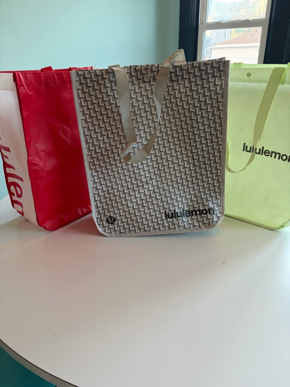lululemon athletica Beige Neutral Geo Pattern Tote with Cream Straps